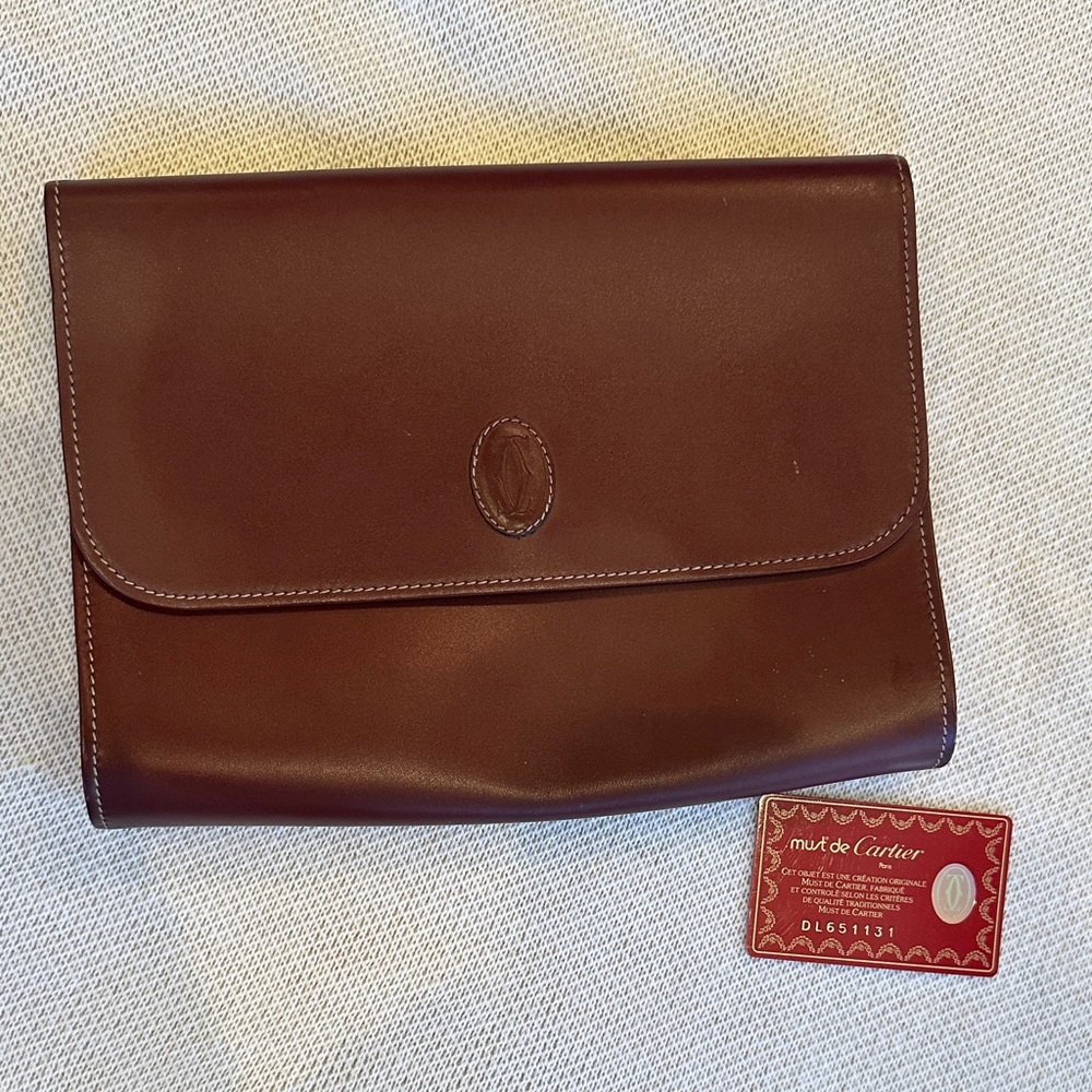 Cartier Envelope Clutch in Burgundy Leather